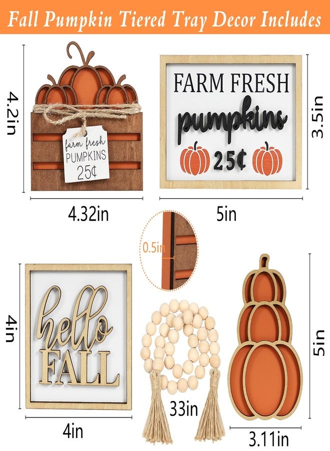DAZONGE Fall Decor, 5PCS Fall Decorations for Home, Hello Sign, Stacked Pumpkin, Farm Fresh, Pumpkin Crate, Bead Garland, Rustic Tiered Tray Decor - Image 3